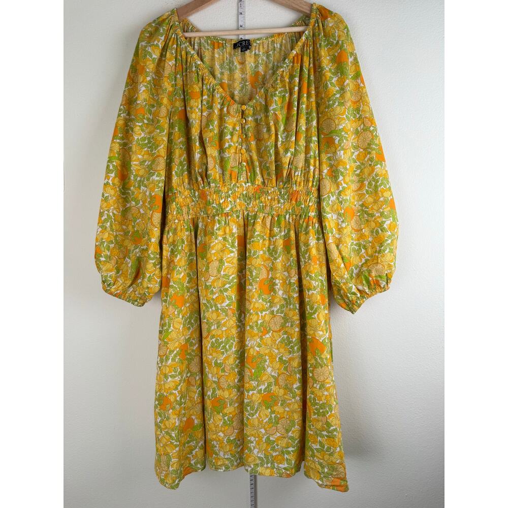 J.Crew Limone Print Cotton Lawn Mini Dress Smocked XL BR418 Citrus Yellow - Picture 6 of 15